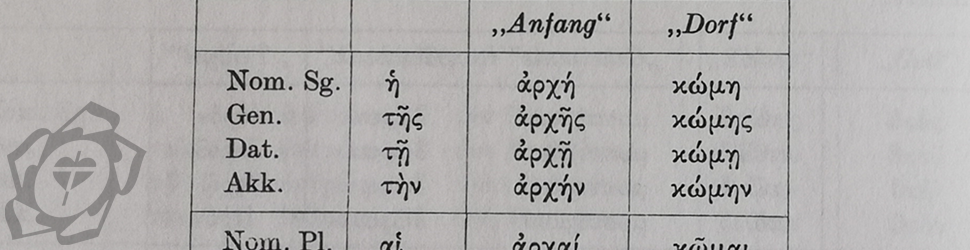 Tabelle mit griechischen Wortformen.